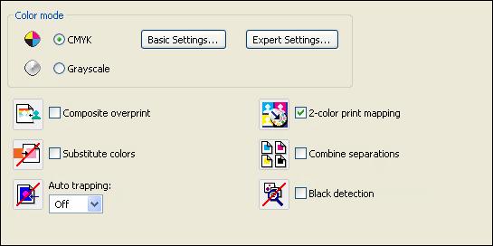 SPOT-ON WITH 2-COLOR PRINT MAPPING 17 Printing a job with 2-Color Print Mapping After you map the colors in the Define 2-Color Print Mapping window in Spot-On, you can print a two-color job using