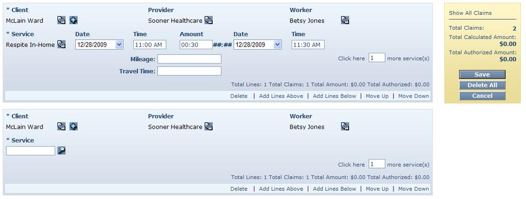 All of the claims in the group do not have to be for the same client and worker. Grouping claims provides a mechanism to view a number of claims on the same screen.
