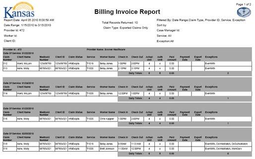 13.5.10 TIME AND ATTENDANCE REPORT The Time and Attendance Report is a useful tool for the providers who need to know the time billed by a selected worker for a specified time period.