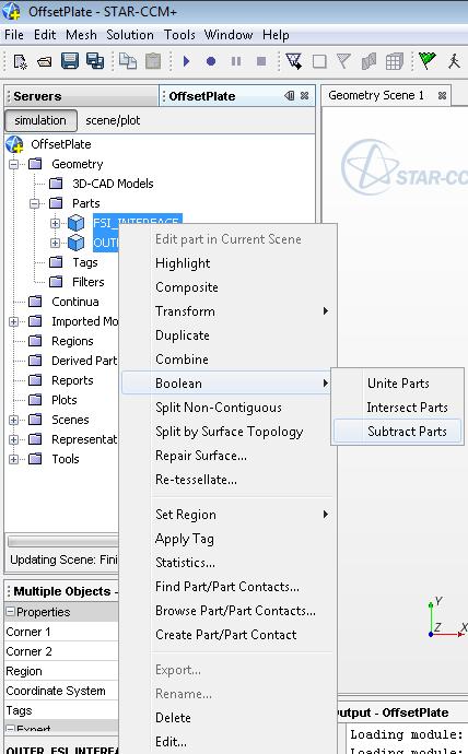 In the Subtract Parts dialog, select the part you want to keep, in this case, OUTER.