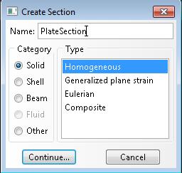 Name the section PlateSection, and select the Solid and Homogenous