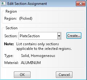 The message below the viewport window will prompt you to, Select the regions to be assigned a section. Click on the plate in the window to select it. The plate will be outlined in red.