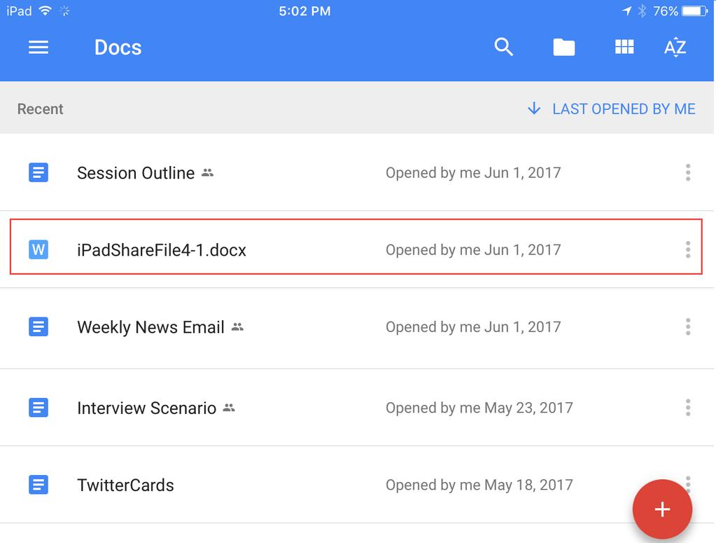 Open a Doc 1. From the Home screen, select Google Docs. 2.