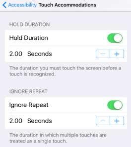 Features available Hold duration: Sets an amount of time a button must be pressed before it is activated. The amount of time can be changed.