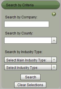 Examples: Typing Temple on the Search by Company text box will result in the map and the table displaying all entries for companies that contain the word Temple in their names.