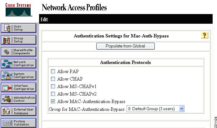 Figure 53 Assigning MAC-Authentication-Bypass to a NAP No other settings need to be changed in the NAP for MAC Authentication Bypass to function properly.