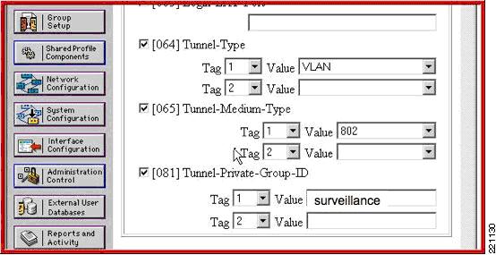 Figure 59 VLAN Assignment Configuration on ACS This enables any user members of the group configured for VLAN assignment to be assigned into the named VLAN.