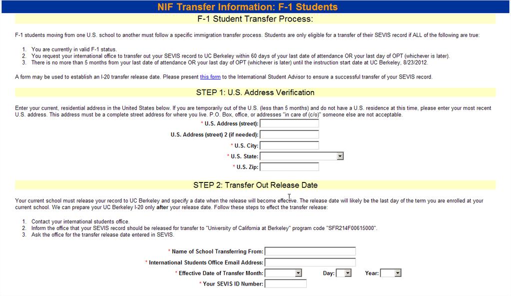 attending another school, you must complete this section which ask for your Transfer Information.
