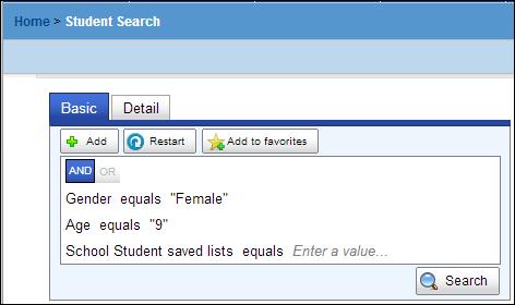 1 2 Feature Add Restart Add to Favorites AND OR Description Adds a new unconfigured search criteria. Use the AND/OR buttons to set the nature of the new criteria.