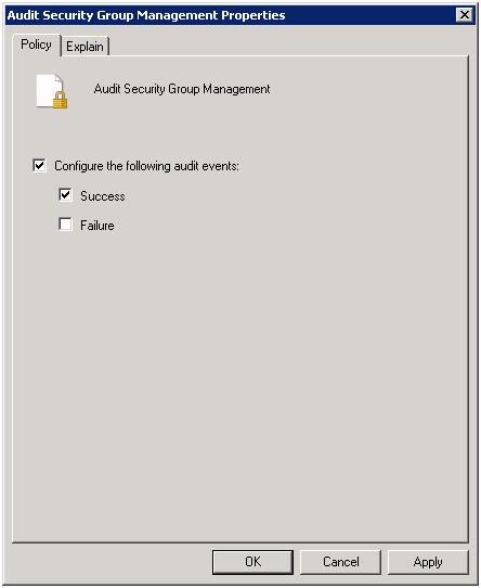 Figure 12: Audit Security Group Management Properties 7.