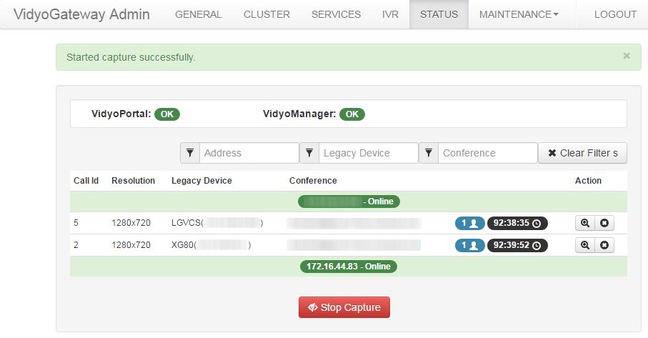 Note Logs of calls taking place on your VidyoGateway are recorded into a file only after you click Start