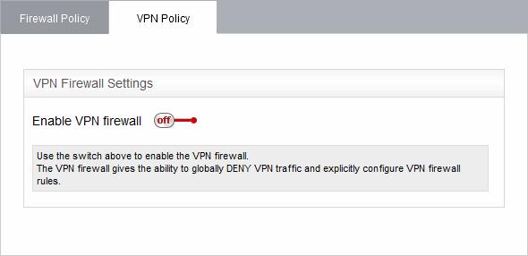 By default, the VPN firewall is disabled. Click on the toggle switch beside 'Enable VPN firewall' to enable or disable the VPN firewall.