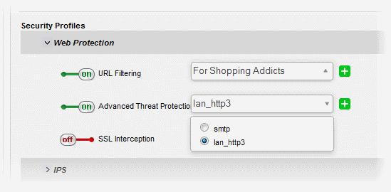 The ATP profiles can be created and managed from 'Services' > 'Advanced Threat Protection' > 'Profiles' interface.