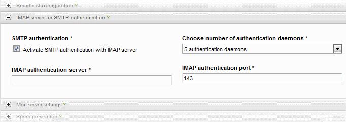 SMTP authentication Activate SMTP authentication with IMAP server - Select this check box to enable using an IMAP server for authentication.