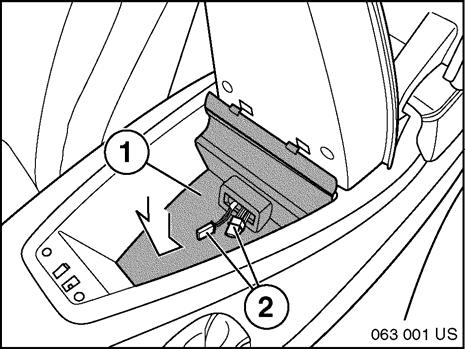 13 For Vehicles Produced from 9/06 on: 10. Insert trim panel P/N 51 16 9 131 177 (1) into center console in direction of arrow.