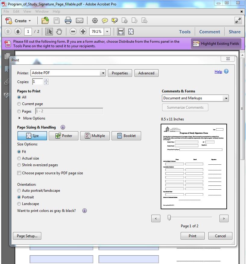 Step #6: Print POS Signature Page to PDF You must remove the purple fillable fields on signature page or it will not combine with other documents. Click File at top left. Click Print.