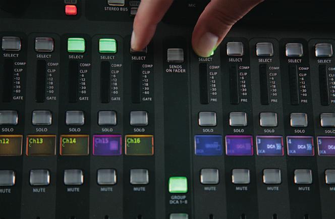 Using DCA Groups Use DCA Groups to control the volume of multiple channels with a single fader. 1. To assign a channel to a DCA, first be sure you have the GROUP DCA 1-8 layer selected. 2.