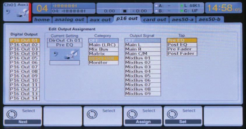 Setting up P16 1. Setup the P16 outputs by pressing the ROUTING button and paging over to P16 Out. 2. Select an output channel and then select a signal source. 3.