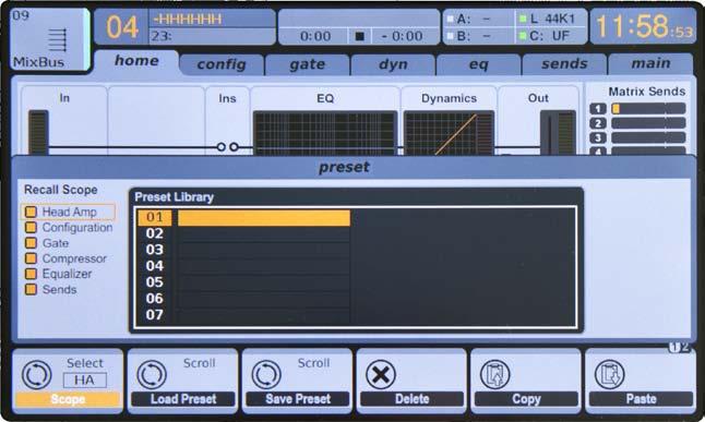 Using Preset Libraries 1. The X32 has separate preset libraries for Channel Strip, Effects, and Routing. To access them, use the LIBRARY button near the screen. 2.