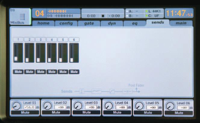 Matrix Mixes Matrix mixes can be fed from any mix bus as well as the MAIN LR and Center/Mono bus. To send to a Matrix, first press the select button above the bus you want to send.