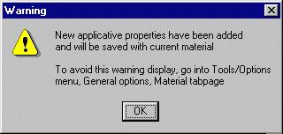 Page 283 Once the warning option has been activated, whenever you wish to add properties to a material (by double-clicking on it and choosing the Analysis or Drafting tab for examples) a warning