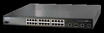 24-Port 10/100Mbps + 2- Gigabit TP/SPF Managed Switch Physical Port 24-Port 10/100Mbps Fast Ethernet ports with Injector 2 10/100/1000Mbps TP and SFP shared combo interfaces RS-232 male DB9 console