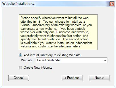 7 When the installation is complete and ASP.NET is registered with IIS, the installer displays the Website Installation window.