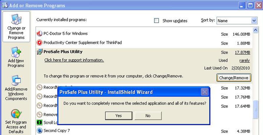 Uninstall the Utility To uninstall the utility: 1. Use your computer s Add or Remove Programs command, Start > Control Panel > Add or Remove Programs. 2.
