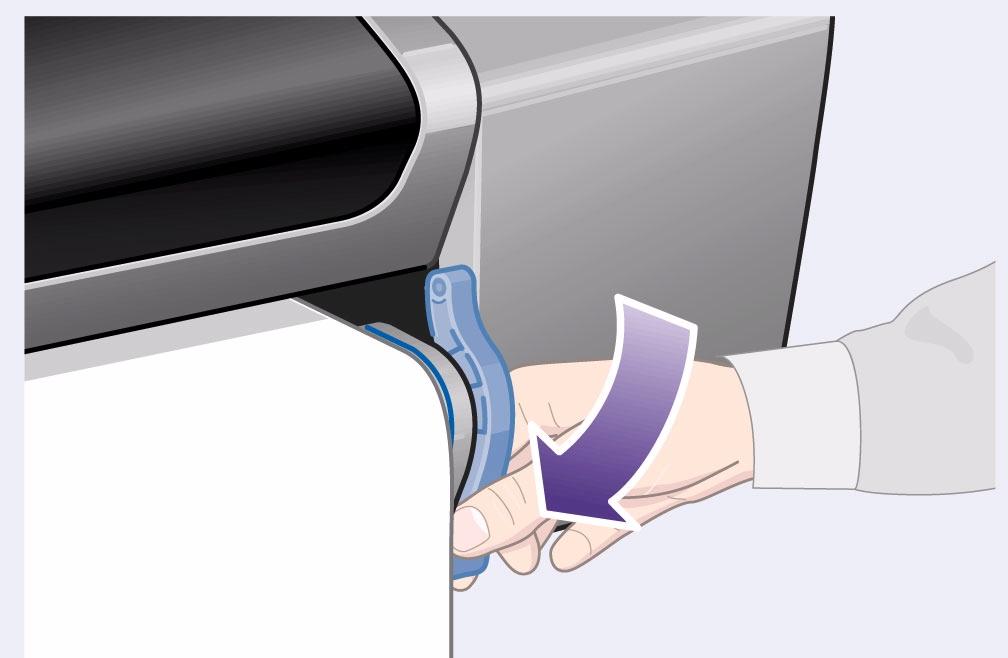 Skin oils can interact with the ink and cause it to smear. 11 Leaning over the printer, feed the paper through towards the front.