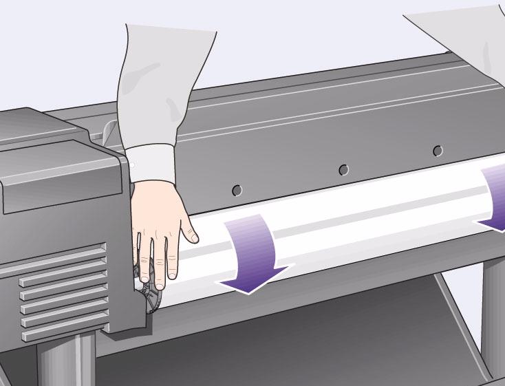 13 Lower the blue paper-load lever. The printer 14 If there is an excess of loose paper wrap it back onto the roll by turning the roll; then press Enter. checks the alignment of the paper.