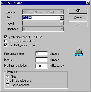 The configuration of the DCF77 Service can be done as followed.