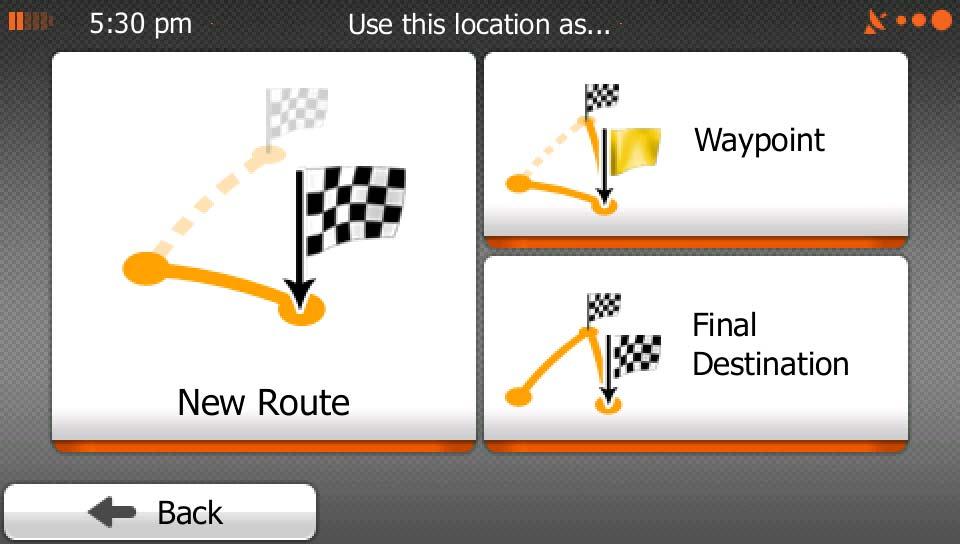Tap to bypass a part of the route. Tap to delete the active route.