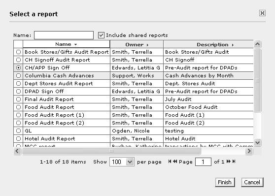 Running Reports: Cardholder/Approver Signoff Select Choose from all