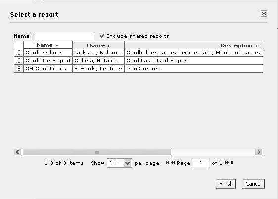 Running Reports: Cardholder Card Limits Select Choose from all