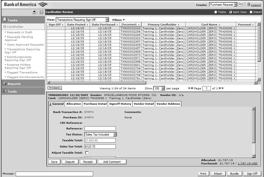 WORKS Cardholder View Cardholder View Features:. Column Button Allows you to change the order of the columns displayed in the Table Section (changes are automatically saved by the system) 2.