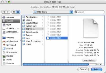 Importing XDCAM MXF Files from a Computer, SAN, or Server To import XDCAM MXF files that are stored on your computer or server on the LAN, follow these steps: 1.