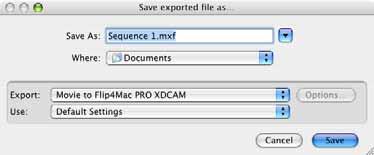 10.Export as MXF. Select File > Export to display the Save Exported File dialog. Figure 29. Choose export settings in the QuickTime Pro Save Exported File dialog.