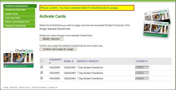 Select the checkbox beside each card to be assigned and, if desired, enter a Student # 4.