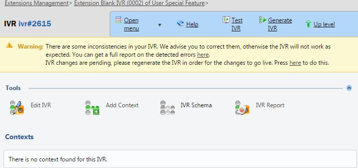 4. Since this is a new IVR, click the Add Context link. Context is a container to which actions are added. 5. The Add IVR Context page is displayed. Name: Enter a descriptive name for the new context.