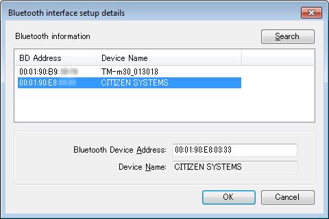 Bluetooth interface Bluetooth information: This shows a list of available Bluetooth devices. Highlight one to select a device.