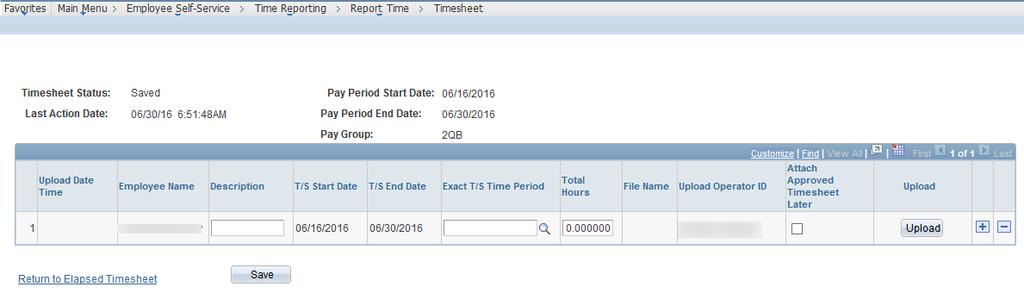 Figure 27 Enter a Description ( Client-approved timesheet ). The T/S Start and T/S End dates are automatically populated.