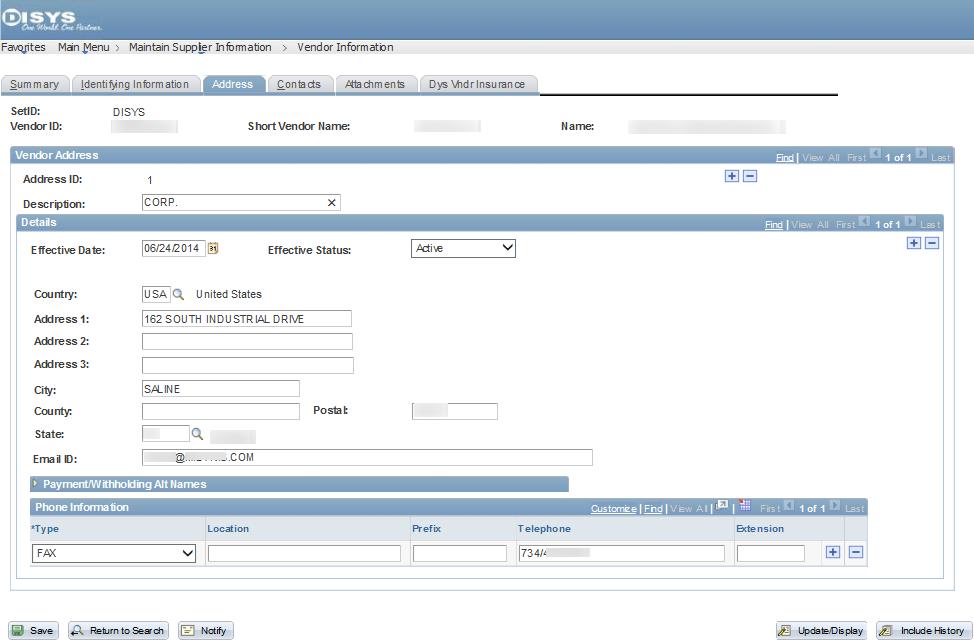 Figure 13 Use this screen to add multiple addresses for your organization; for example, an address for Corporate, AP, Billing, etc.