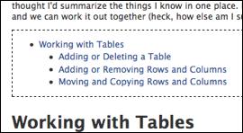 When you insert the table of contents, the editor looks at the headings your content uses, including their levels (Heading 2, Heading 3, and so on).