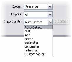 Scaling Options You can scale an imported object by selecting the appropriate import units for the imported file in the Import/Link CAD Formats dialog box, as shown.