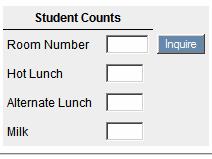 TSIS i-cue Taking Attendance Student Counts / Daily Lunch Count Use this section of the screen to submit lunch counts for your class. 9. Enter the ROOM NUMBER and click on the button.