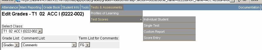 TSIS i-cue Tests & Assessments Select a topic or a link from Tests & Assessments Home Page. Close-up of Documentation menu located at upper right.