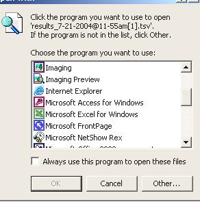 Another box will display, asking in which application (such as Word) you want to open or save the file. Select it and click OK.