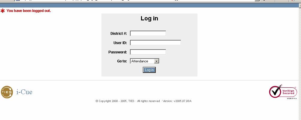 Introduction TSIS i-cue When you select Log Out, the Login Screen displays with the message You have been logged out.