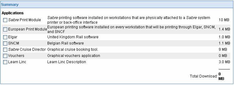 If this workstation has existing Sabre applications, the corresponding boxes will be checked and the applications will be upgraded. Click on Next and proceed to step 21.