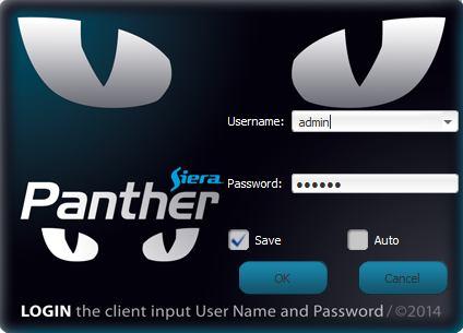 2 Operation 2.1 Login Software Step1: Double-click the Siera Panther 3.0 shortcuts generated on the screen, the login interface will appear, then enter the user name and password.